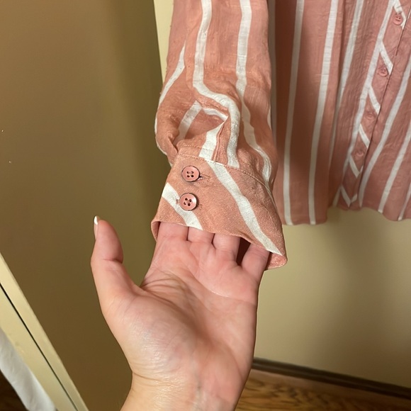 Rose white pinstripe button down blouse. Really beautiful! - Picture 4 of 5